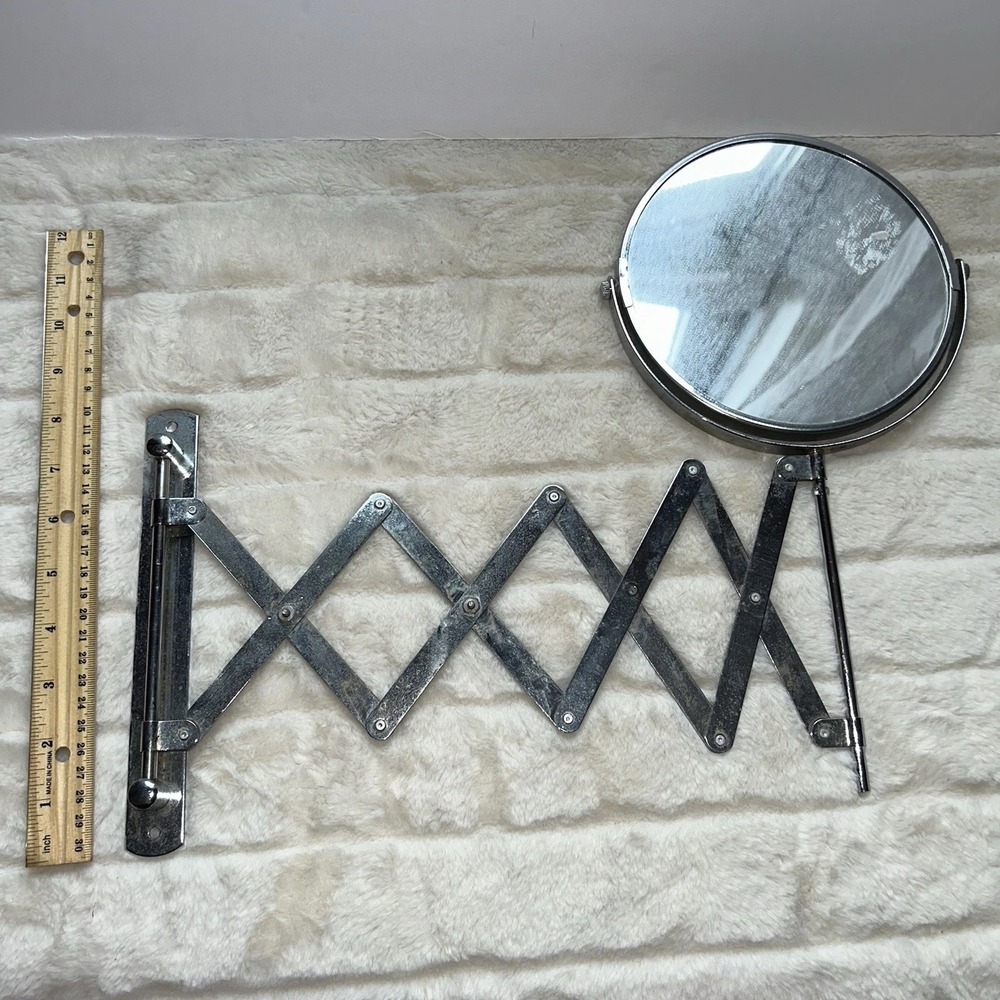 Vintage Chrome Swinging Adjustable Scissor Accordion Wall Mirror Shaving Makeup - Picture 2 of 4